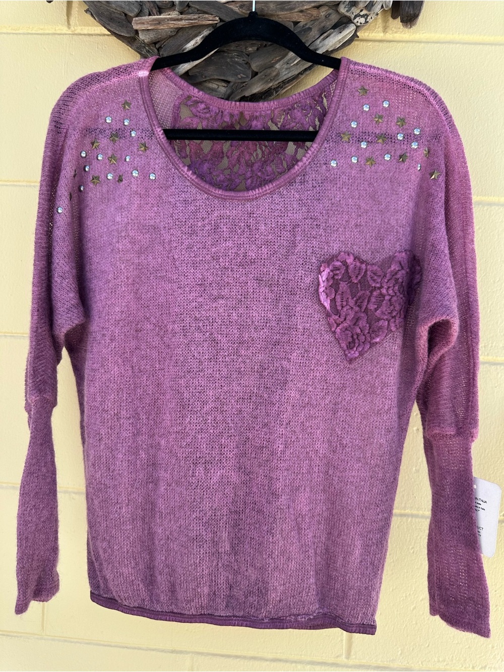 Pink Lace Heart Embellished Women’s Sweater